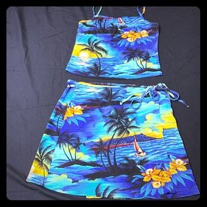Retro 90’s Hawaiian Coverup Set Tank & Wrap Skirt